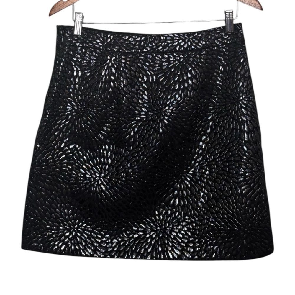 NWT Loft Skirt Black Embossed Metallic A-Line Mini Size 6